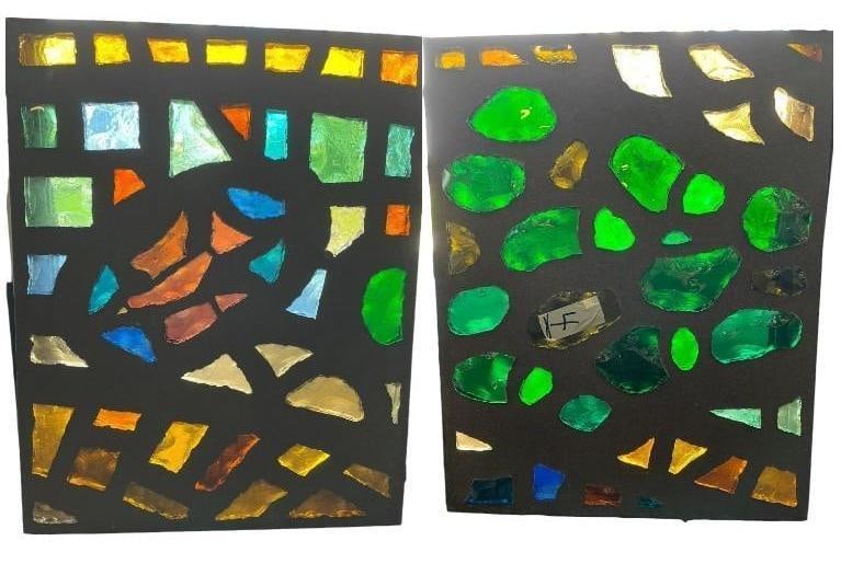Group of 7 stained chunk glass wall / window panels (1 of 8)