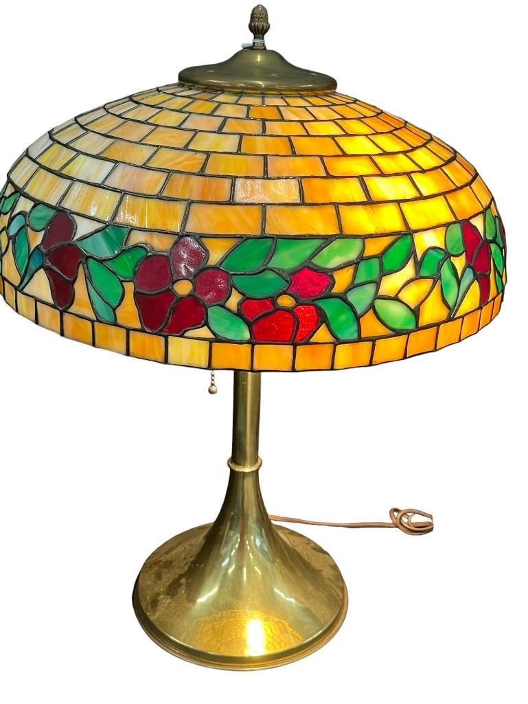 Antique leaded glass Lamp on brass base c1915 (1 of 11)