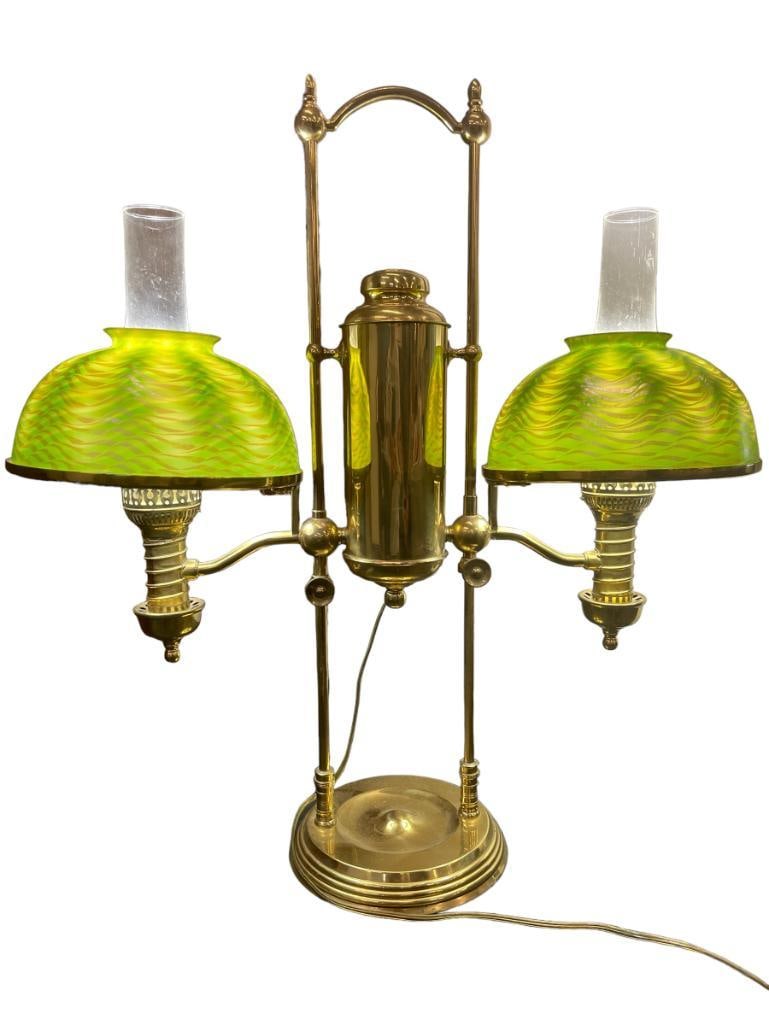 Double student lamp with signed Tiffany shades (1 of 8)
