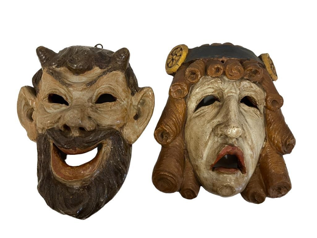 Vintage Tragedy and Comedy theater terra cotta wall masks (1 of 6)