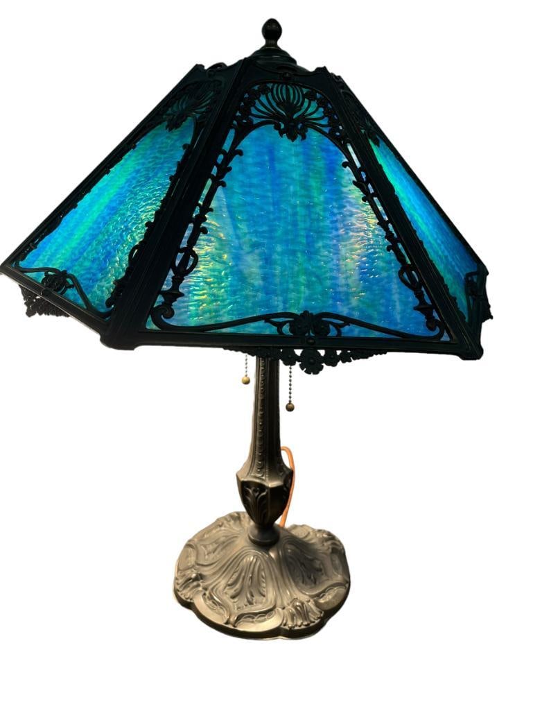 Blue / Green slag glass table lamp (1 of 7)