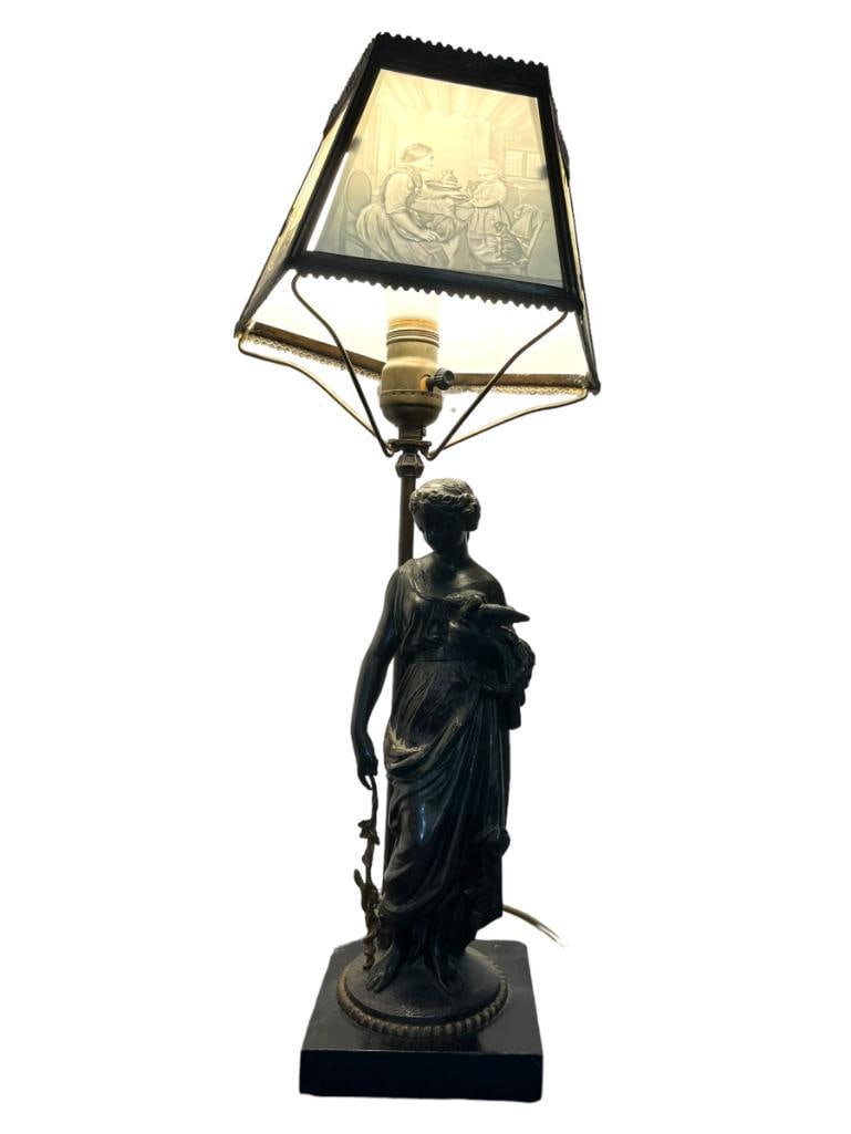 Lithophane shade lamp with figural woman base (1 of 9)