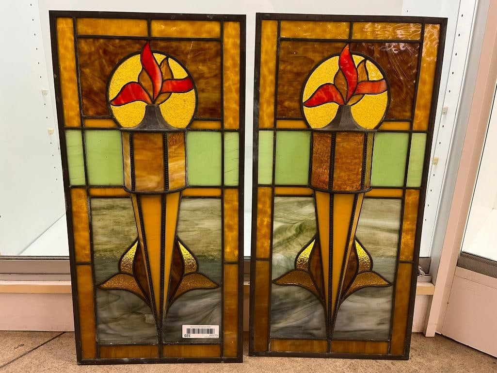 Pair of stained glass windows with 3 dimensional torch design (1 of 10)