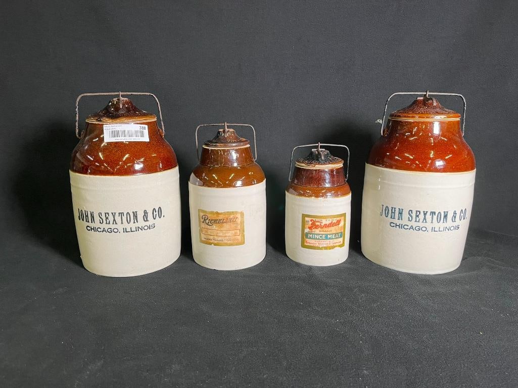 John Sexton & Co. jars, Ferndell mince meat and more: John Sexton & Co. jars, Ferndell mince meat and more. 4 pieces. Approx. 11x6x6 inches.