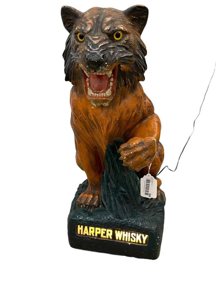 Harper Whisky Tiger advertising statue display: Harper Whisky Tiger advertising statue display. Lights up. Approx.26x12x15 inches.