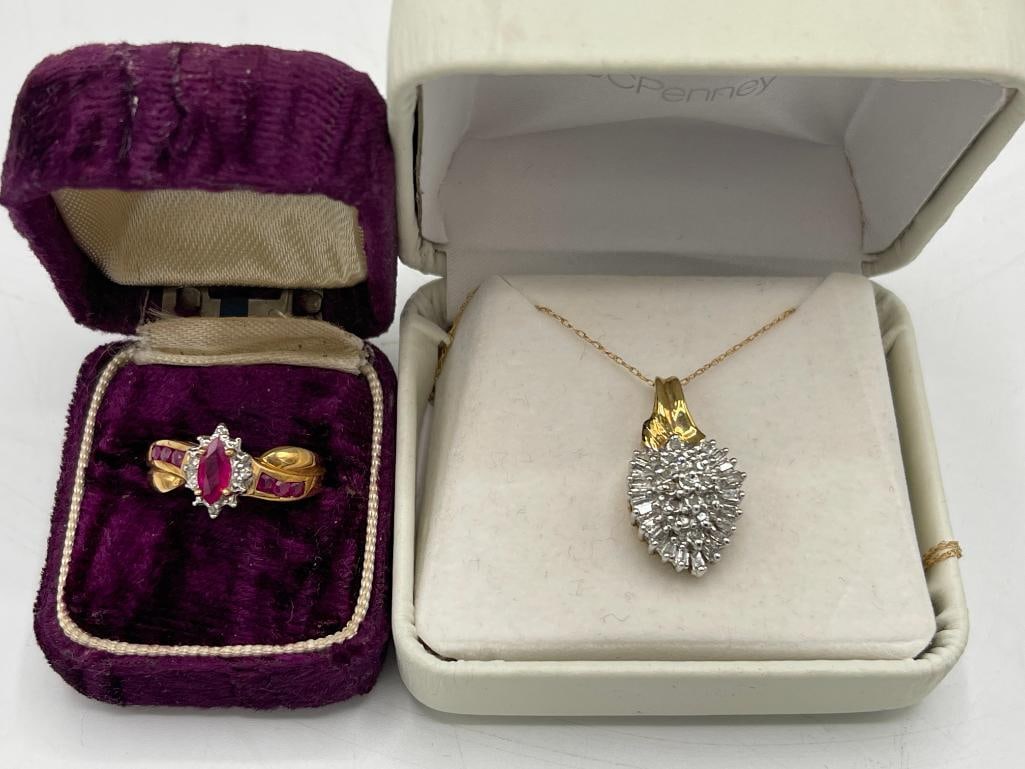 10k gold ring and pendant: 10k gold ring and pendant. 2 pieces. Approx. Ring Size 7