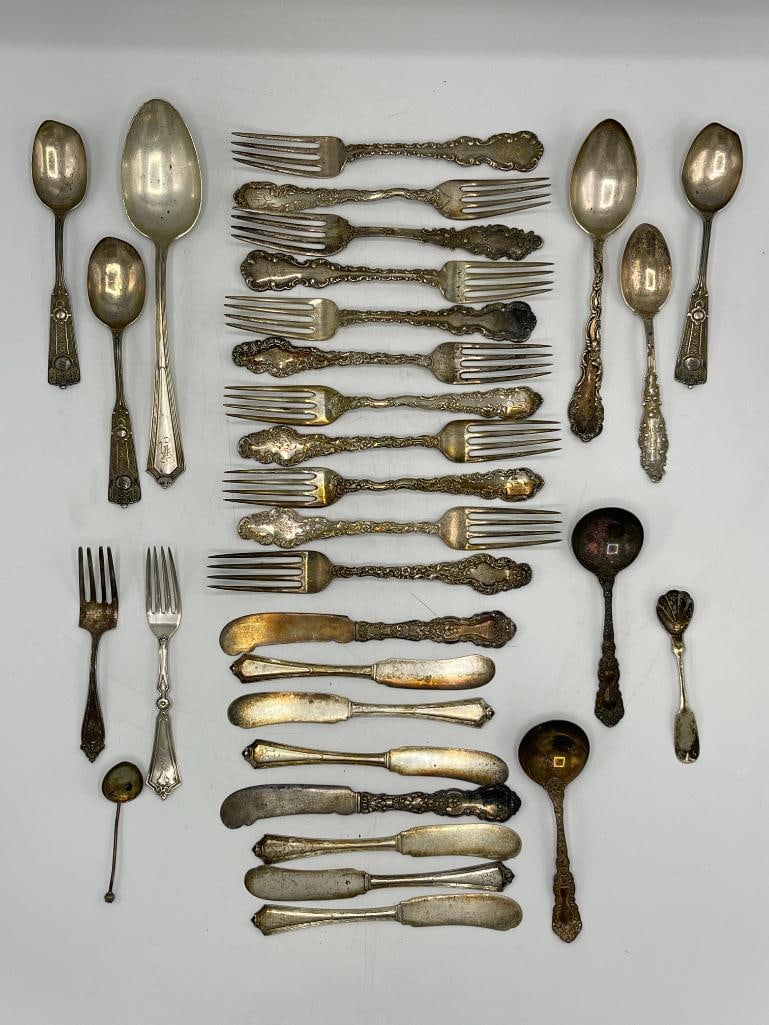 Group of sterling forks, spoons, knives and more (1 of 8)