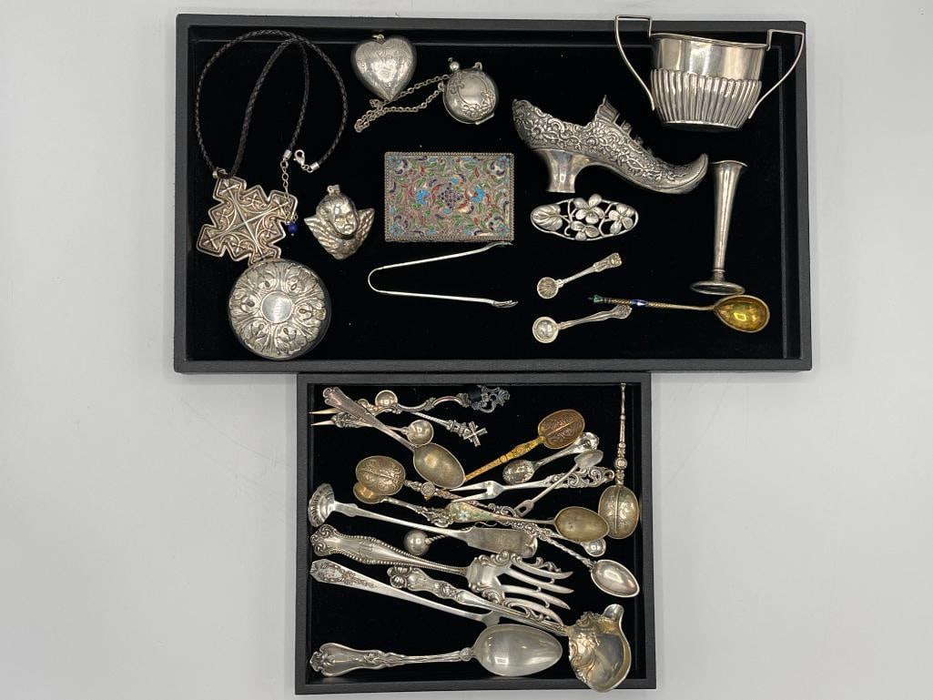 Group of sterling spoons, pendants, yo-yo and more (1 of 8)
