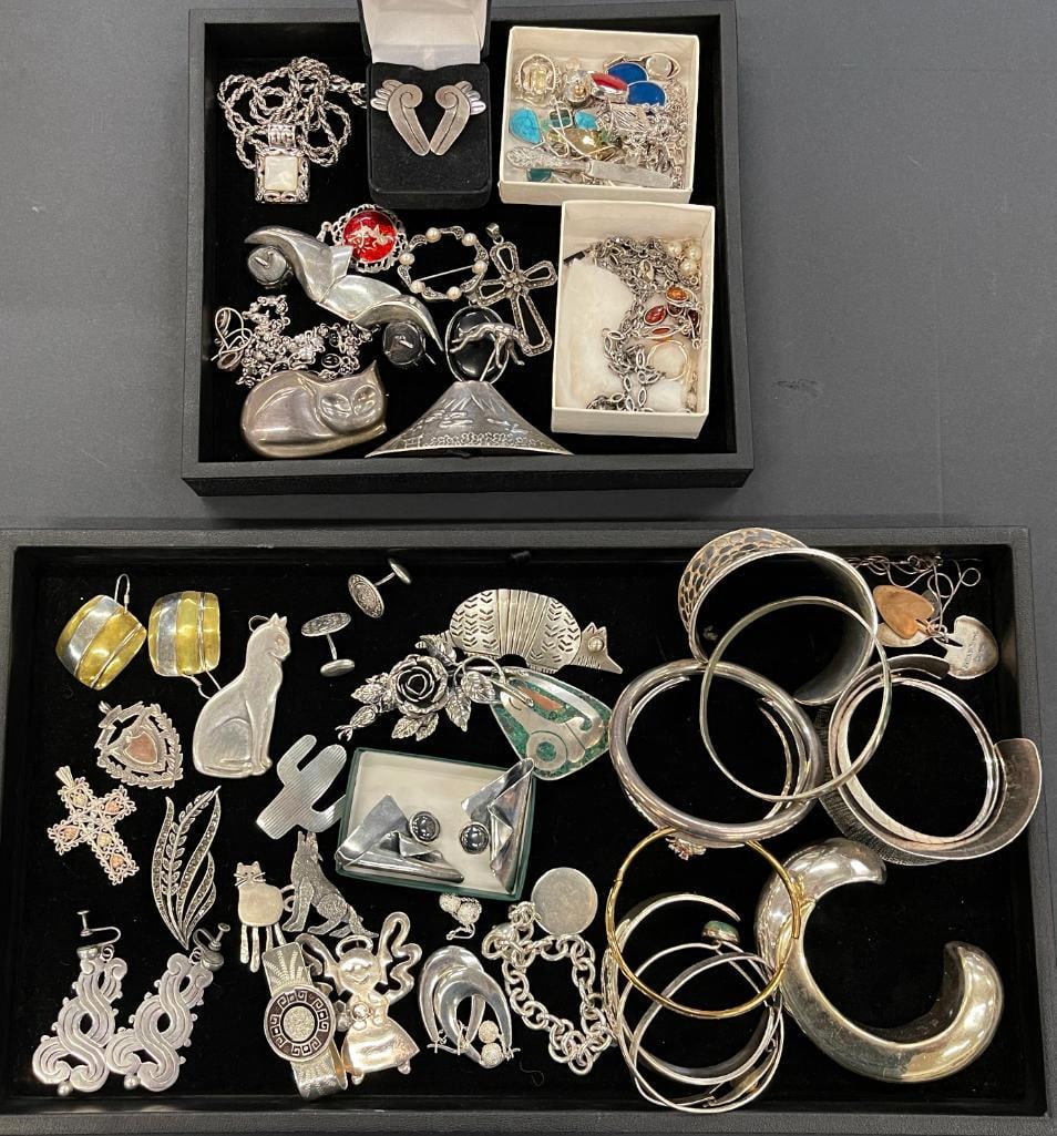 Group of sterling pins, bracelets, earrings and more (1 of 9)