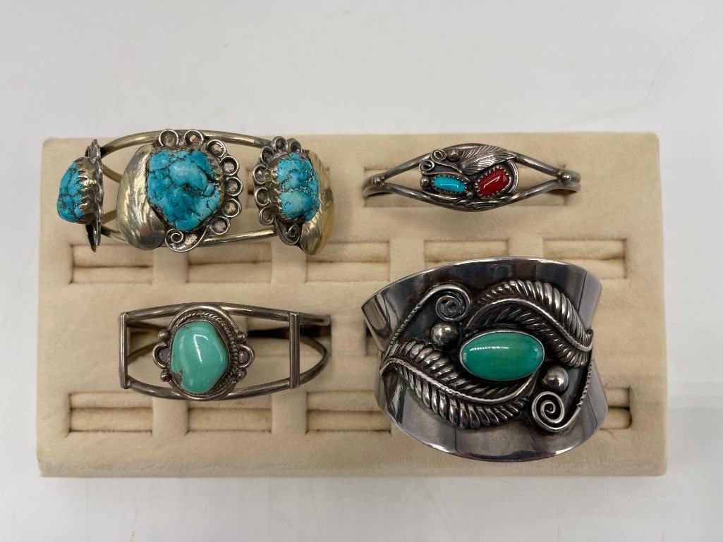 JHQ Joe H. Quintana Cochiti signed cuff and sterling turquoise cuffs (1 of 8)