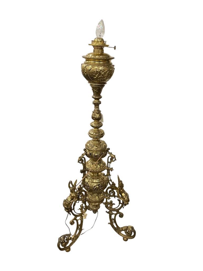 3 leg brass floor lamp with Cherubs (1 of 5)