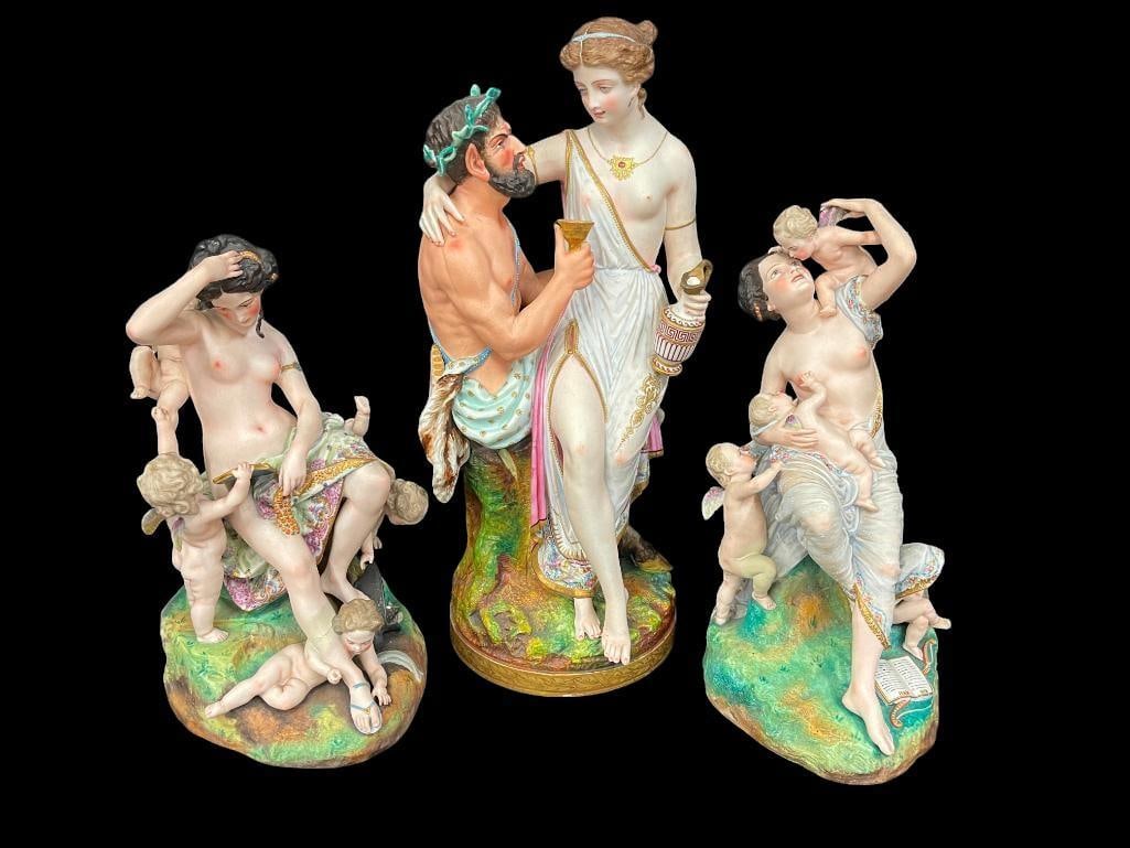 Group of 3 porcelain statues featuring people and Cherubs (1 of 17)
