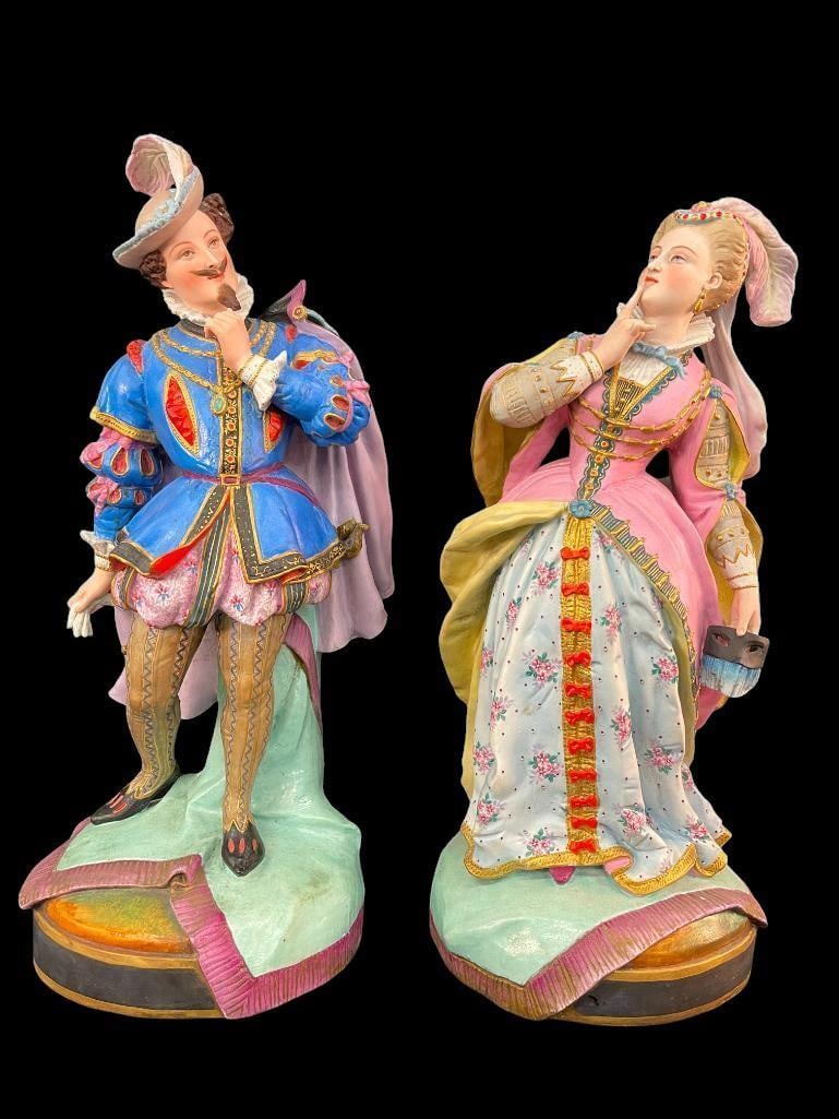 2 Large L&M marked pottery statues: 2 Large L&M marked pottery statues. Approx. 22x10x10 inches.