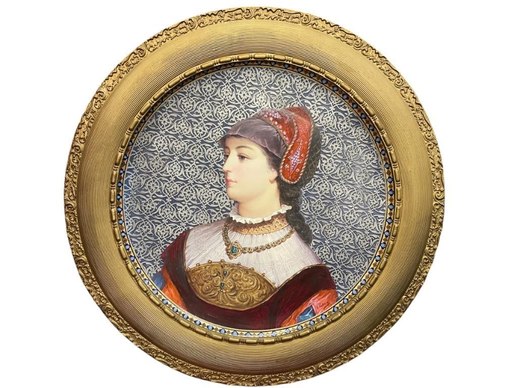 Large hand painted plate in frame signed E. Poitevim (1 of 5)