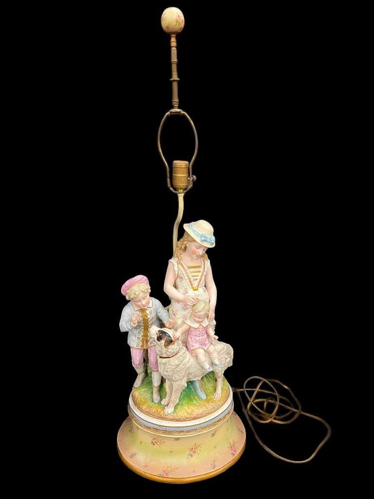 Large Children with dog porcelain table lamp (1 of 4)