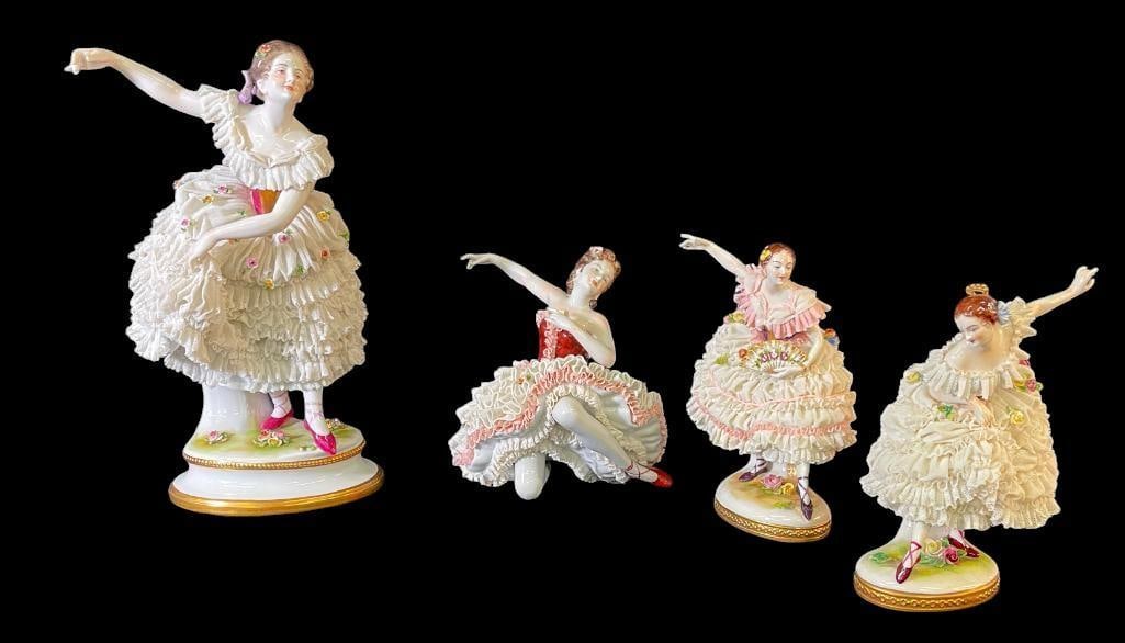 Group of 4 porcelain Dresden style dancing figures (1 of 13)