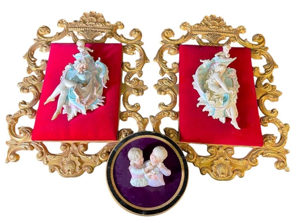 Group of 3 bisque porcelain wall hangings (1 of 6)