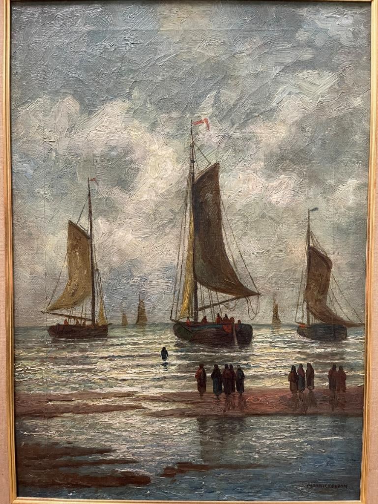 Martin Monnickendam signed oil on canvas "Return Of the Fishing Boats" (1 of 4)