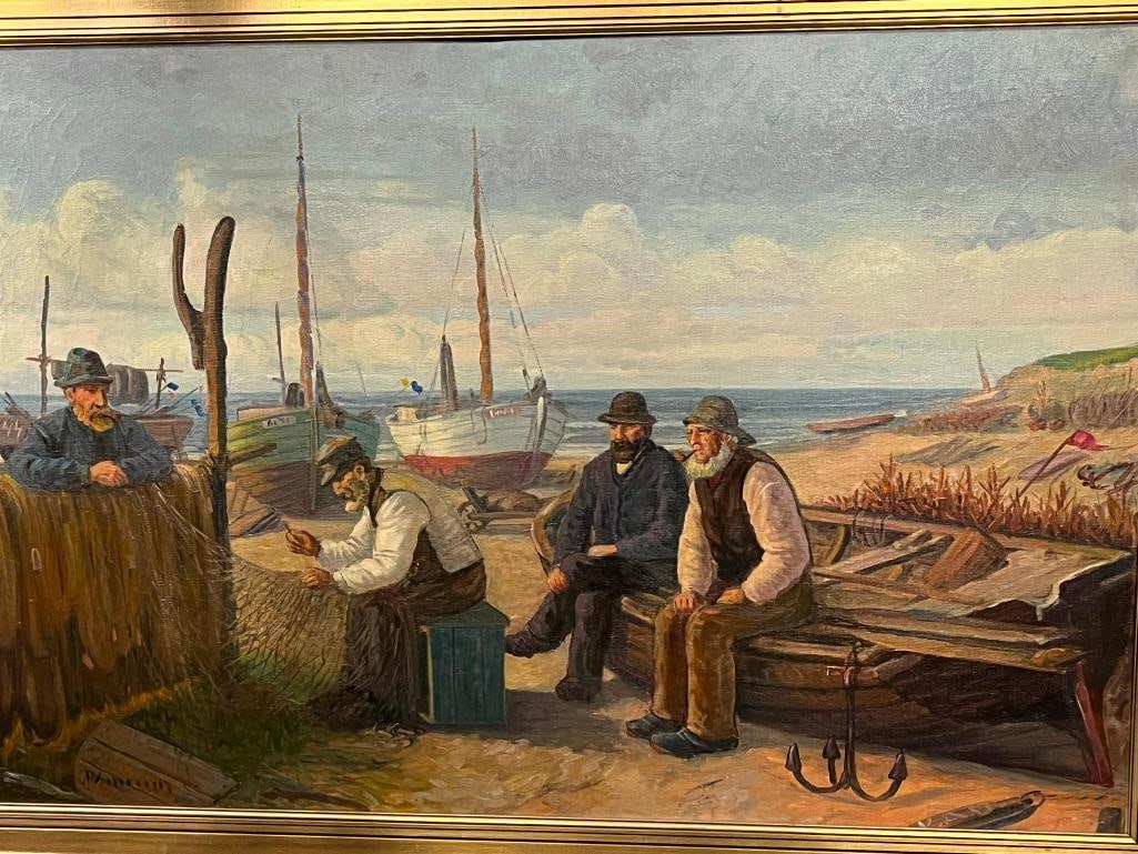 E. Weinrich signed oil on canvas "Telling Tall Tales" (1 of 9)