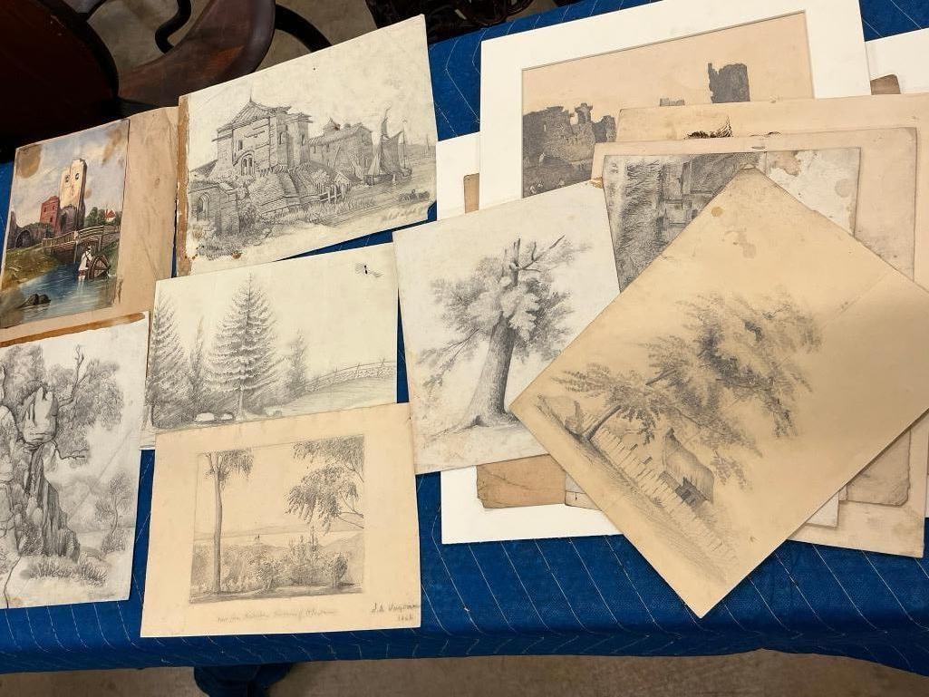 Group of drawings by James A. Suydam, H. Suydam and more: Group of drawings by James A. Suydam, H. Suydam and more. Approx. 17 pieces.