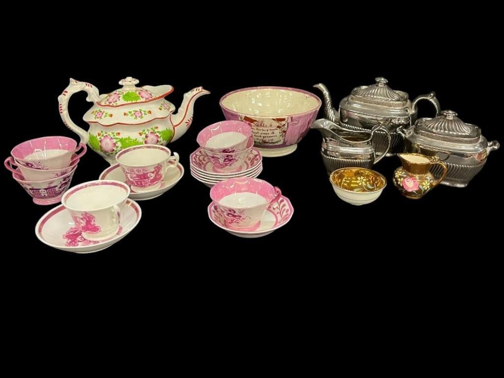 Gray's Pottery cream and bowl, Czech cups / saucers and more (1 of 17)