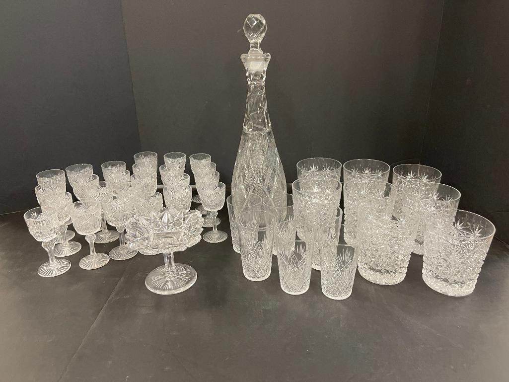Group of cut glass cordials, tumblers, decanter and more (1 of 7)