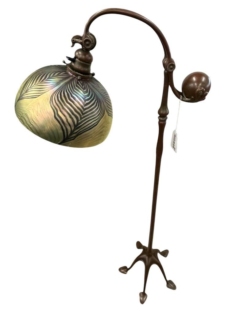 Tiffany Studios NY 463 bronze floor lamp with Lundberg Studios art glass shade (1 of 10)