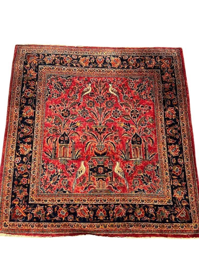 Persian Kashan rug with Birds c. 1920: Persian Kashan rug with Birds c. 1920. Approx. 37x39 inches.Provenance: From the Monte Hoffman Collection.