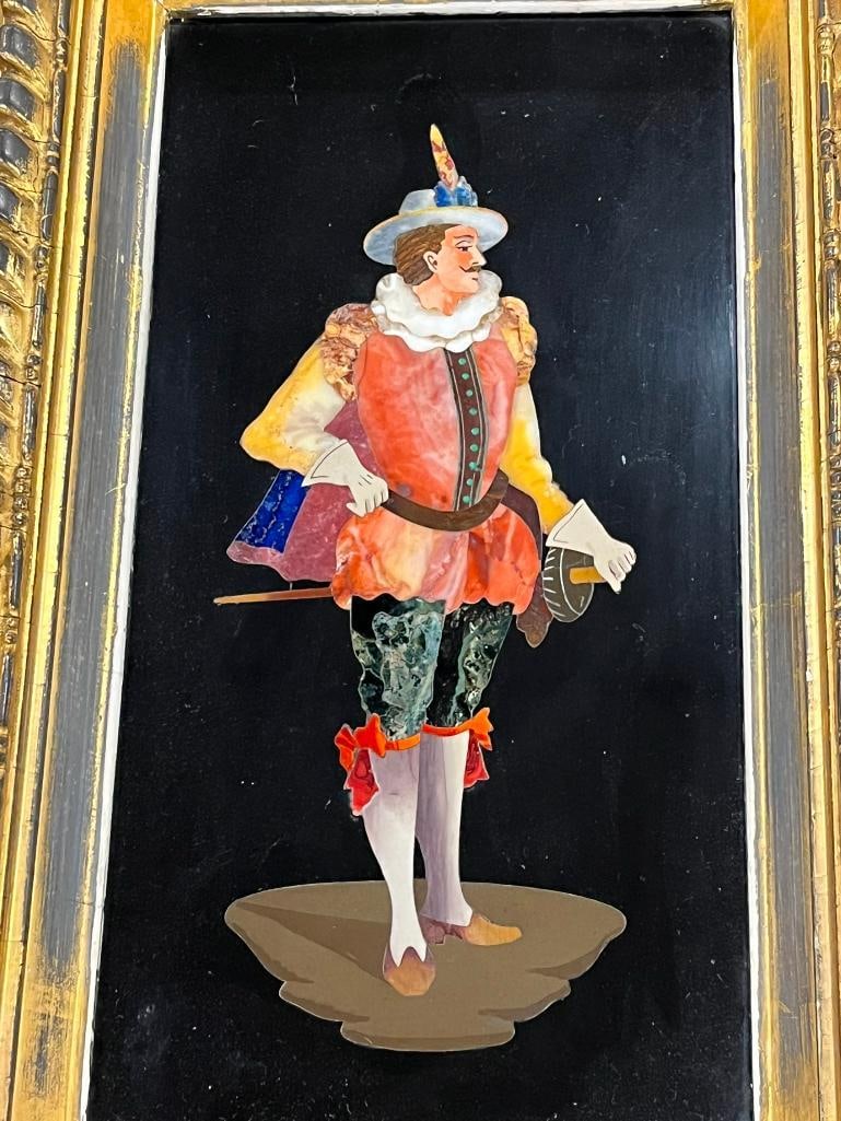 19th Century Pietra Dura Italian panel Man with Sword on Black Marble (1 of 7)