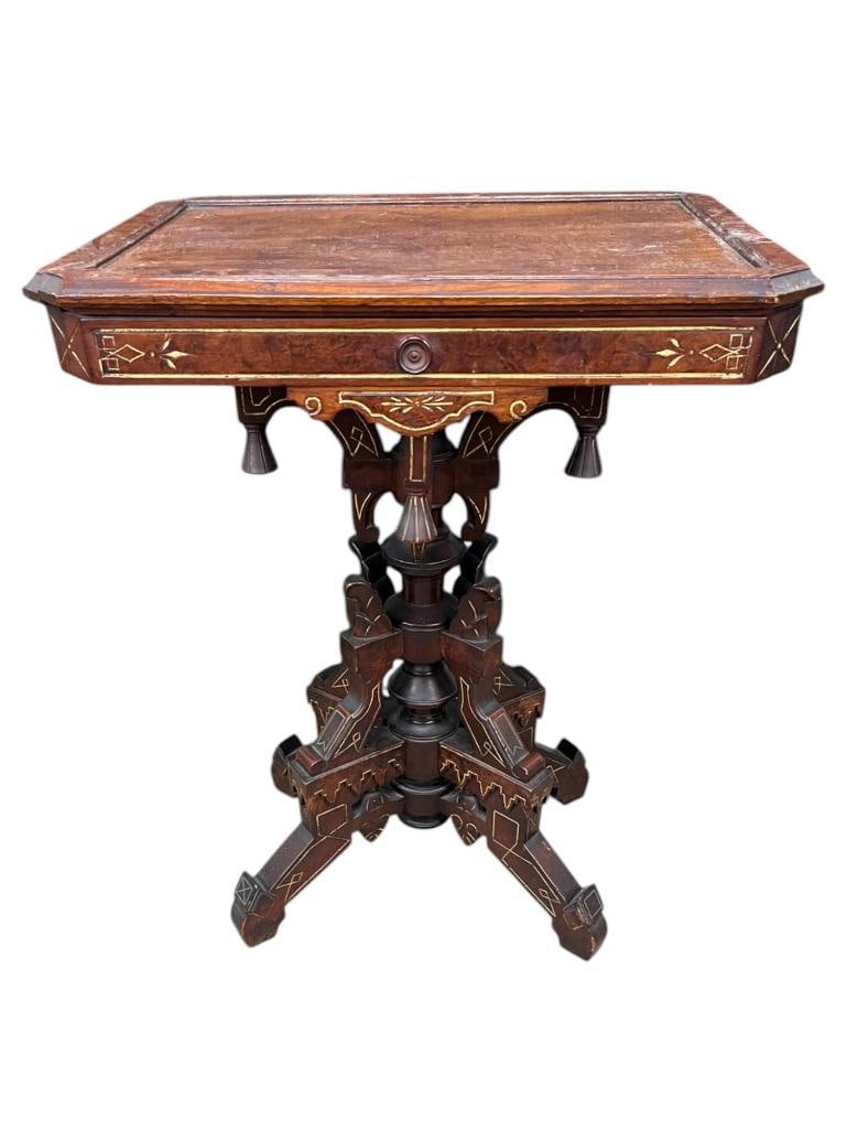 Victorian table with Burl top, carving and Gold accents (1 of 13)