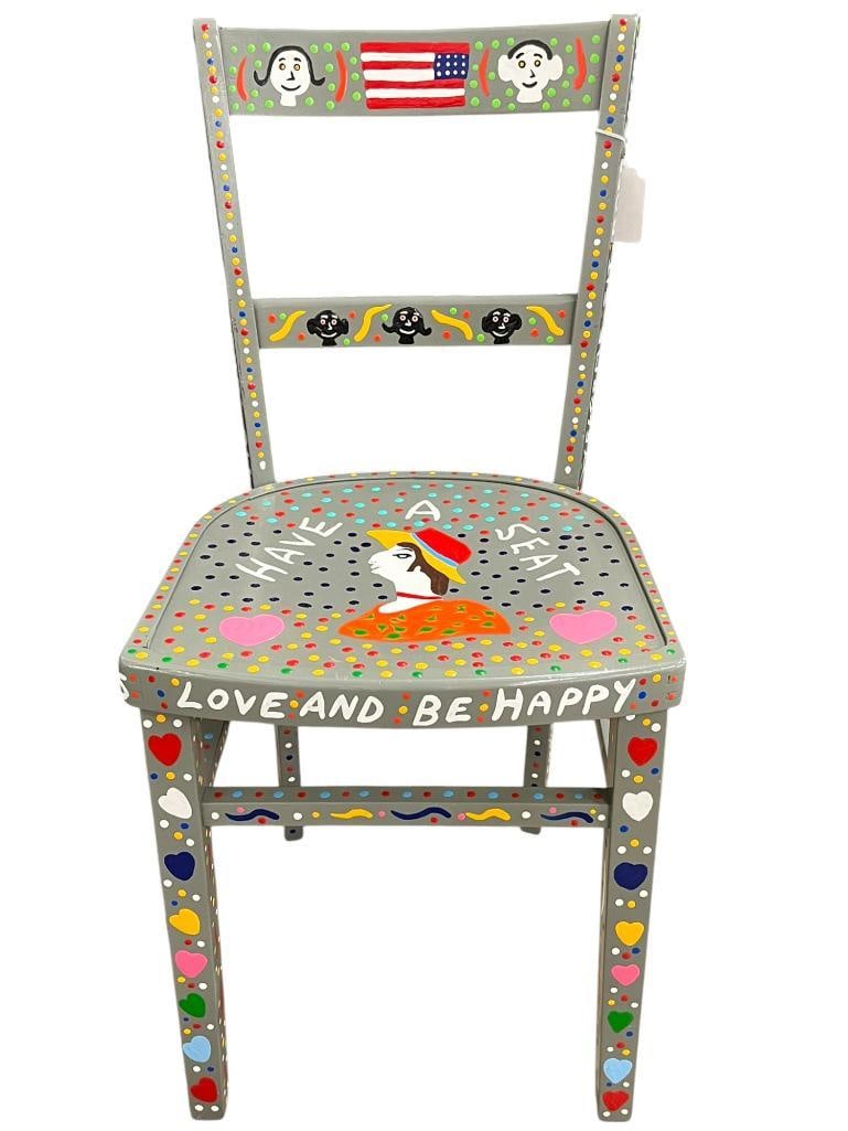 1997 J.C. Litz Folk Art Painted Chair: 1997 J.C. Litz Folk Art Painted Chair. Approx. 15x17x32 inches. Provenance: From the Monte Hoffman Collection.
