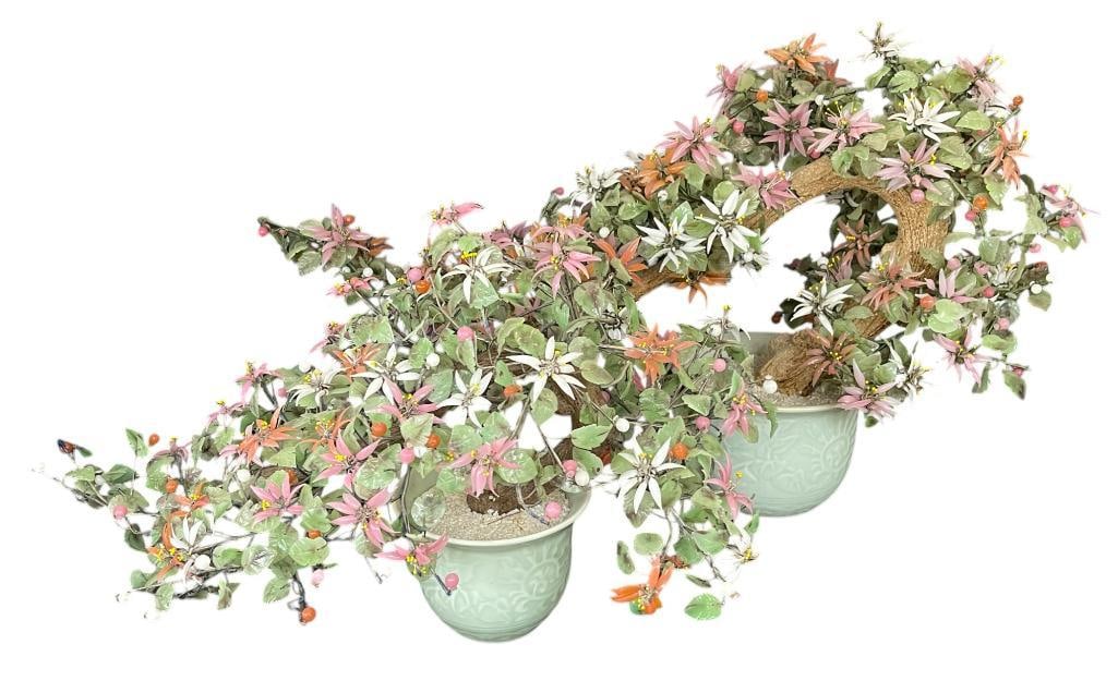 2 Vintage Chinese Jade Blossoms Bonsai glass trees (1 of 11)