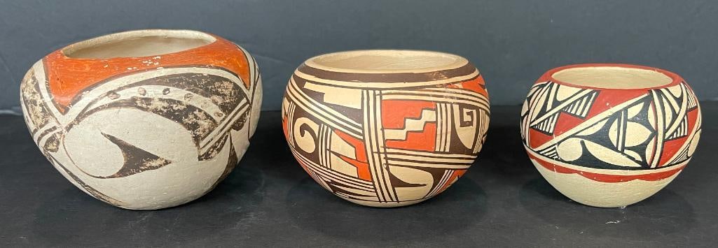 Hopi pot by Rudin Silas Jr and 2 Acoma Polychrome pots (1 of 14)