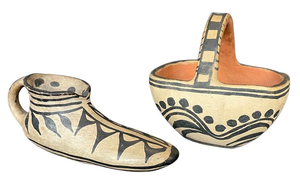 Southwest pottery shoe and handled basket (1 of 15)