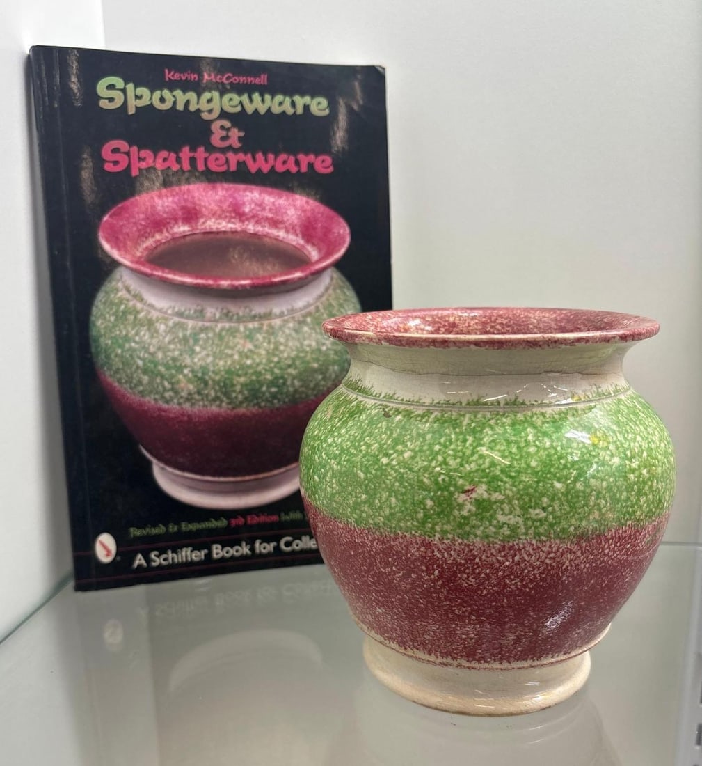 Pink and Green Spatterware Sugar Bowl, Pictured on Book Cover (1 of 6)
