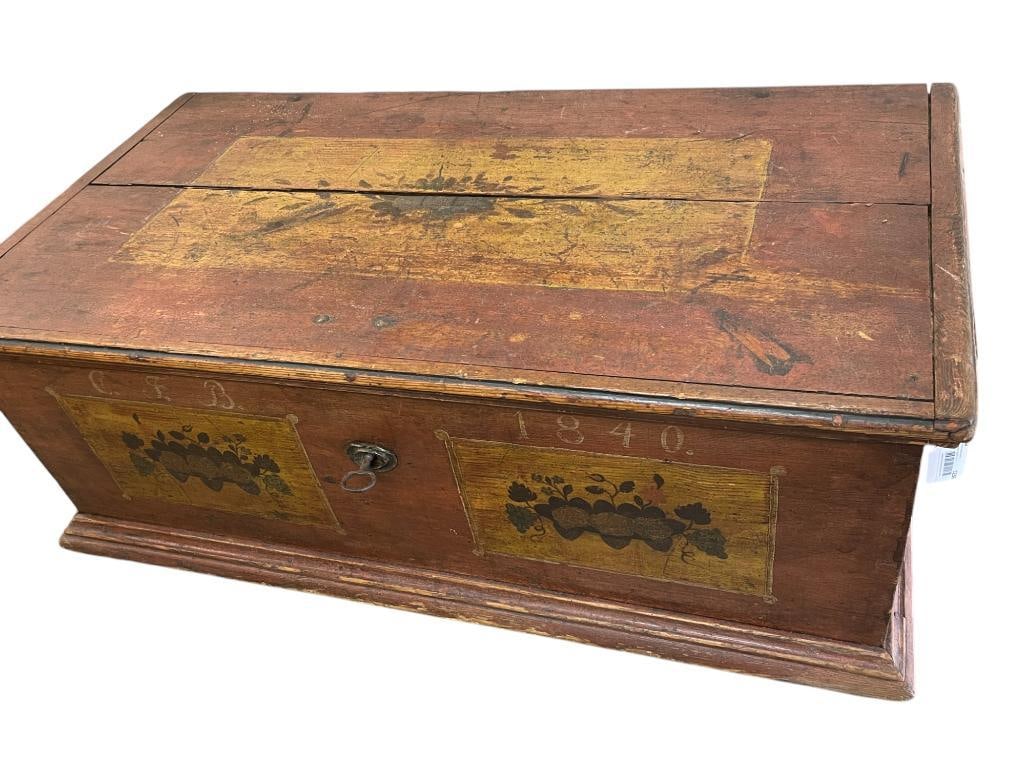 1840 Pennsylvania Dutch Paint Decorated Pine Blanket Chest (1 of 6)