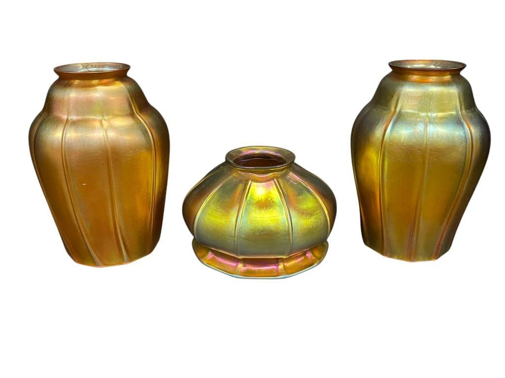 3 Quezal Art Glass Shades, 2 signed (1 of 20)