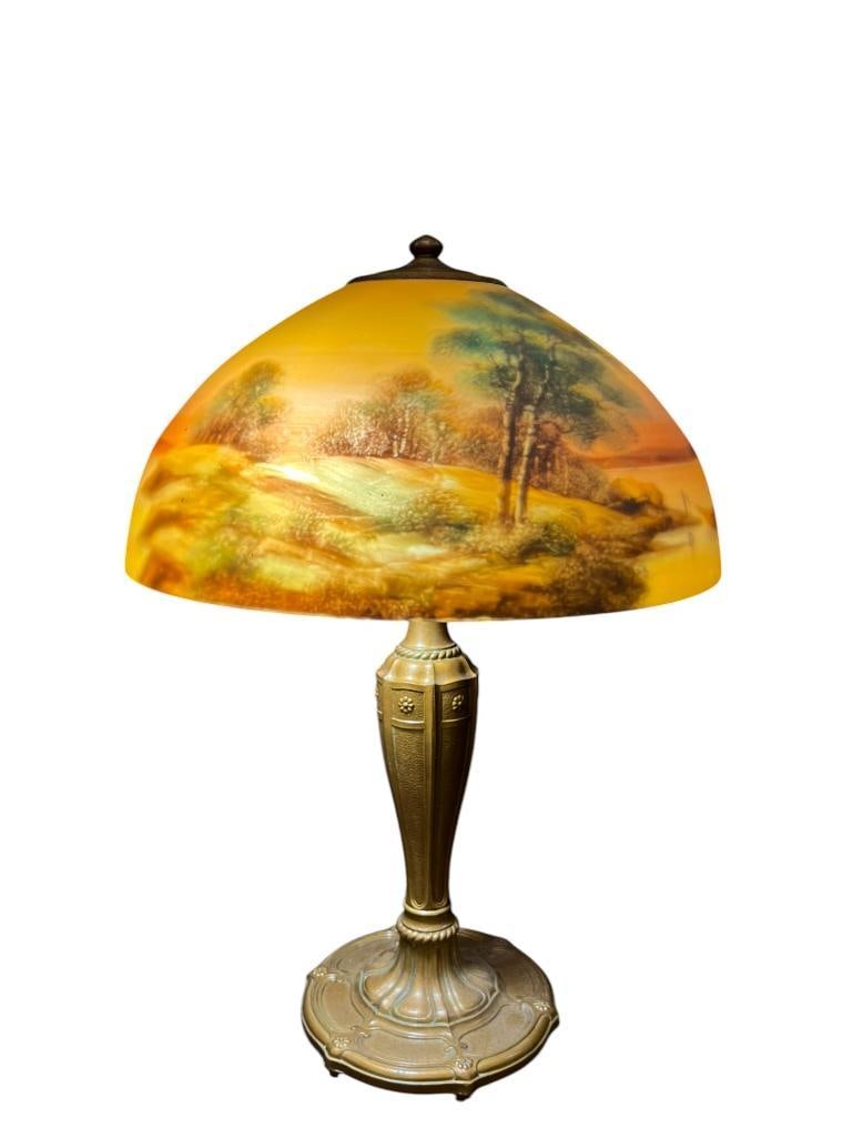 Reverse Painted Lamp of a River Scene at Sunset (1 of 10)