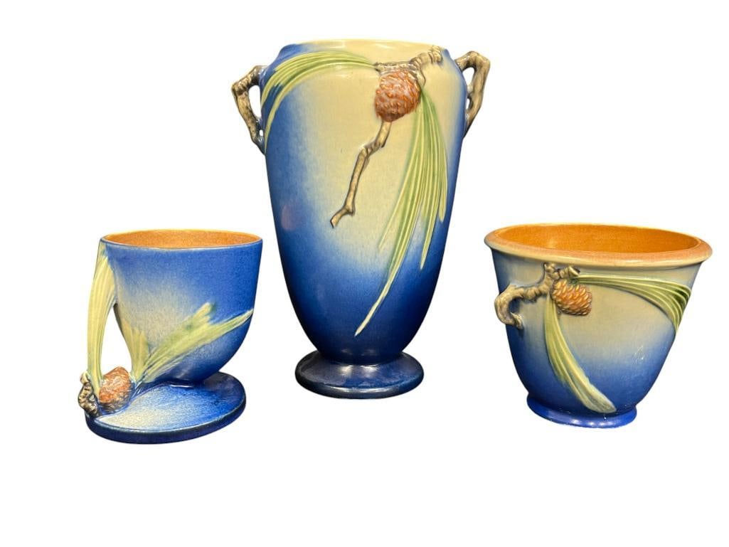 3 Roseville Pottery Pinecone Vases , Unusual Shape (1 of 18)