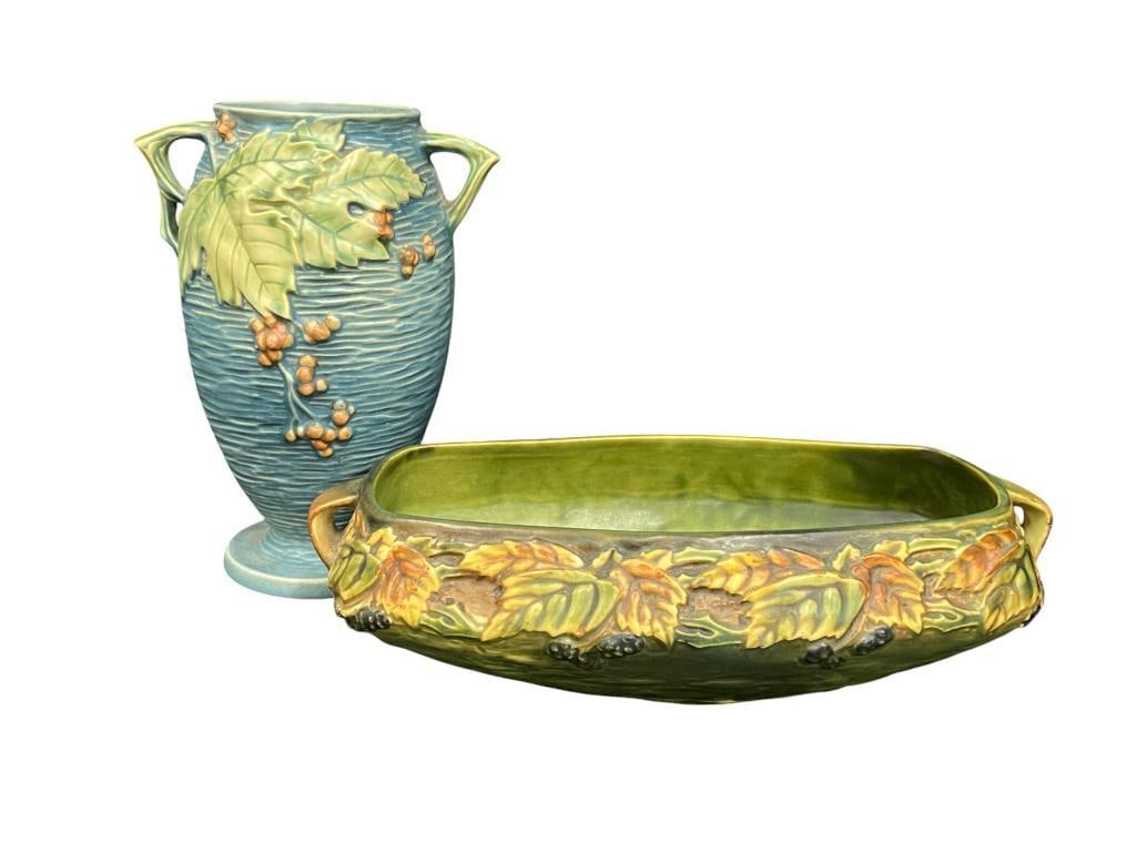 2 Pieces Roseville Pottery, Blackberry Planter (1 of 10)