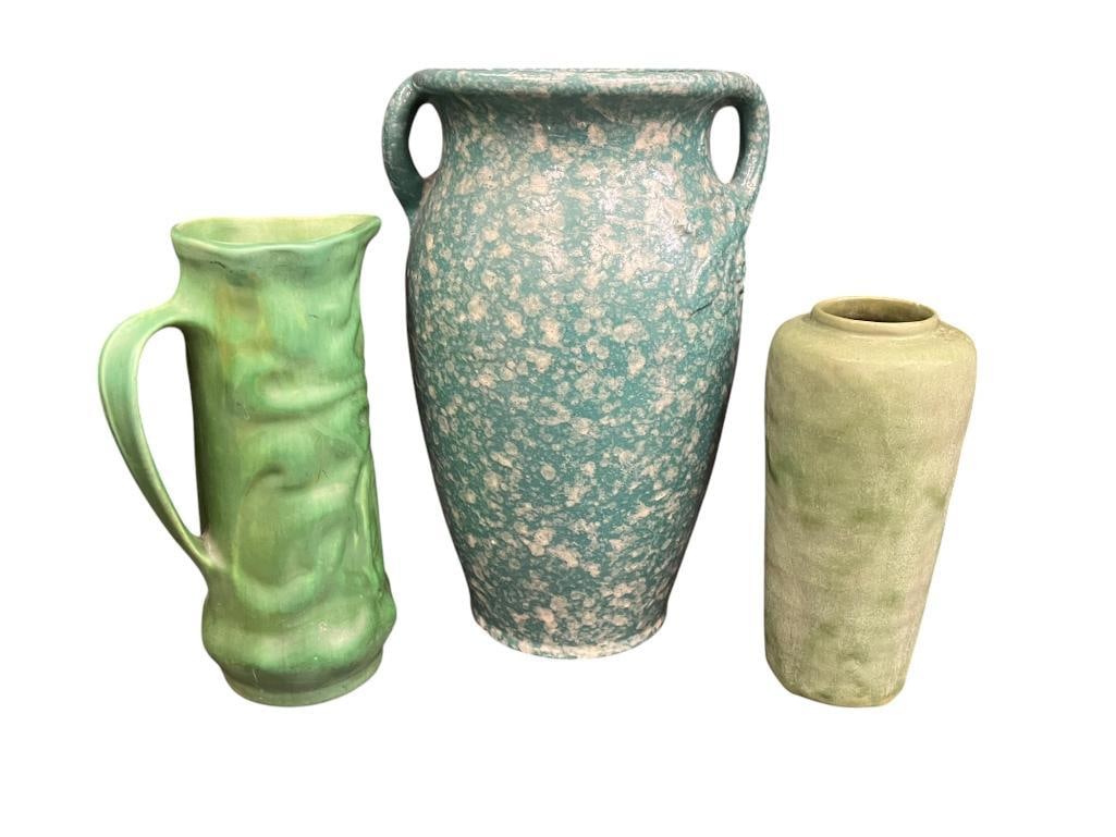 3 Pieces of Art Pottery including Owen's Matte Green Pitcher (1 of 15)