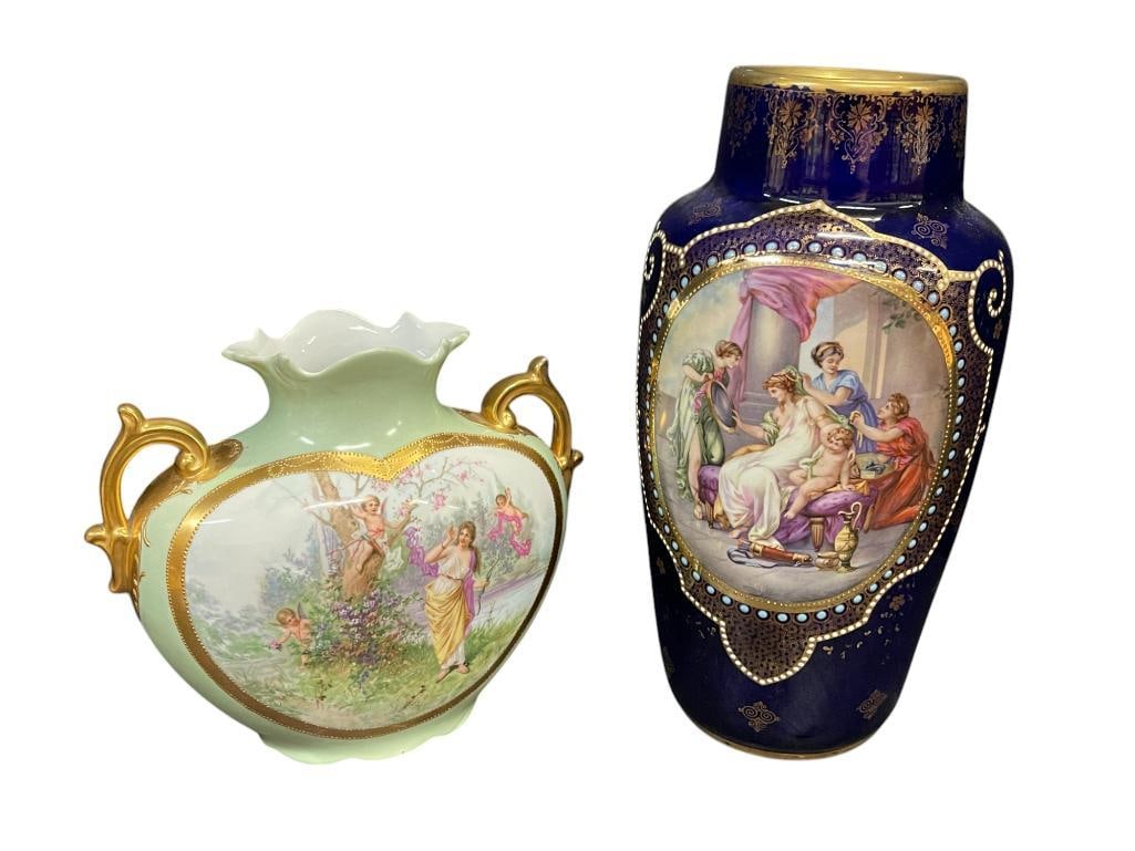 2 Austrian Porcelain Vases with scenes of Women, Cherubs etc. (1 of 10)