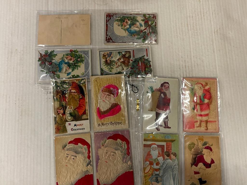 Antique Christmas Santa Postcards with Applied Fabric and Decorations (1 of 7)