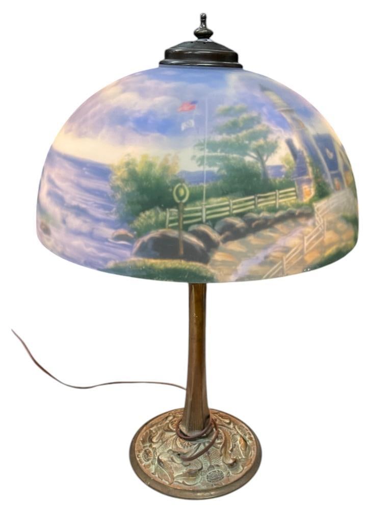 Reverse Painted Lamp with Lighthouse Scene (1 of 7)