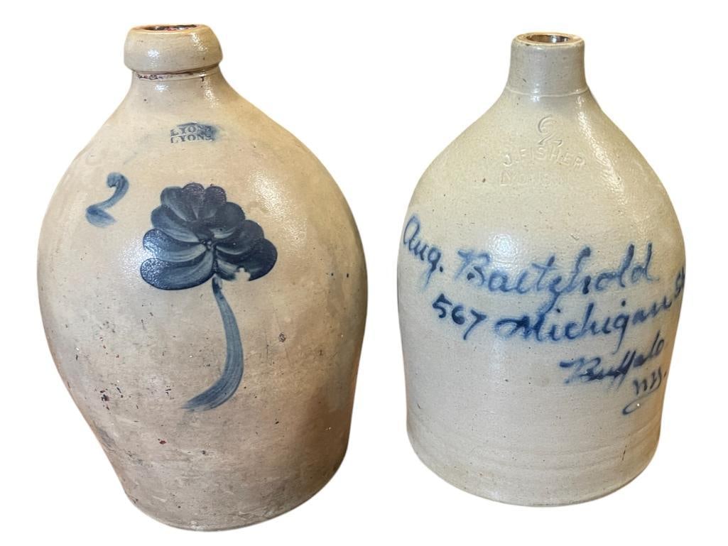 J. Fisher and Lyons Stoneware Jugs, Buffalo NY address (1 of 6)