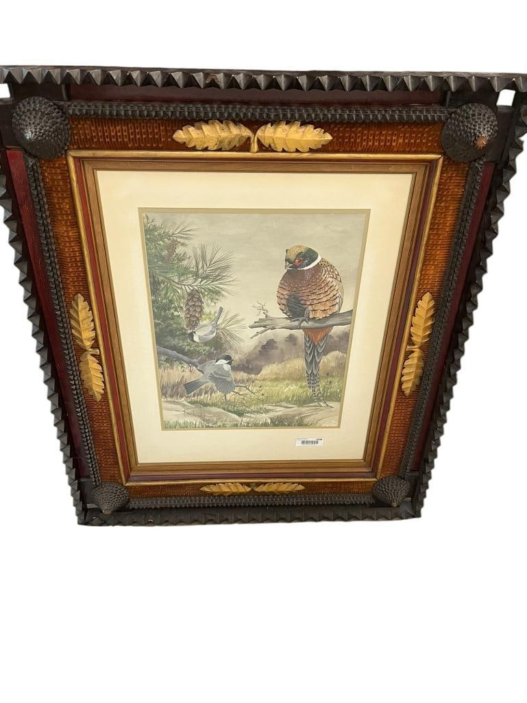Howland signed Painting of Birds in Rare Folk Art Frame (1 of 5)