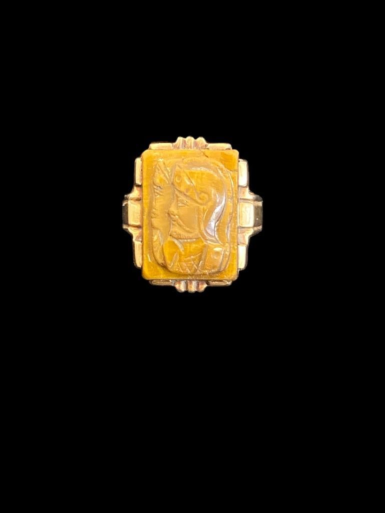 10k Gold Ring with Carved Stone Knight (1 of 7)