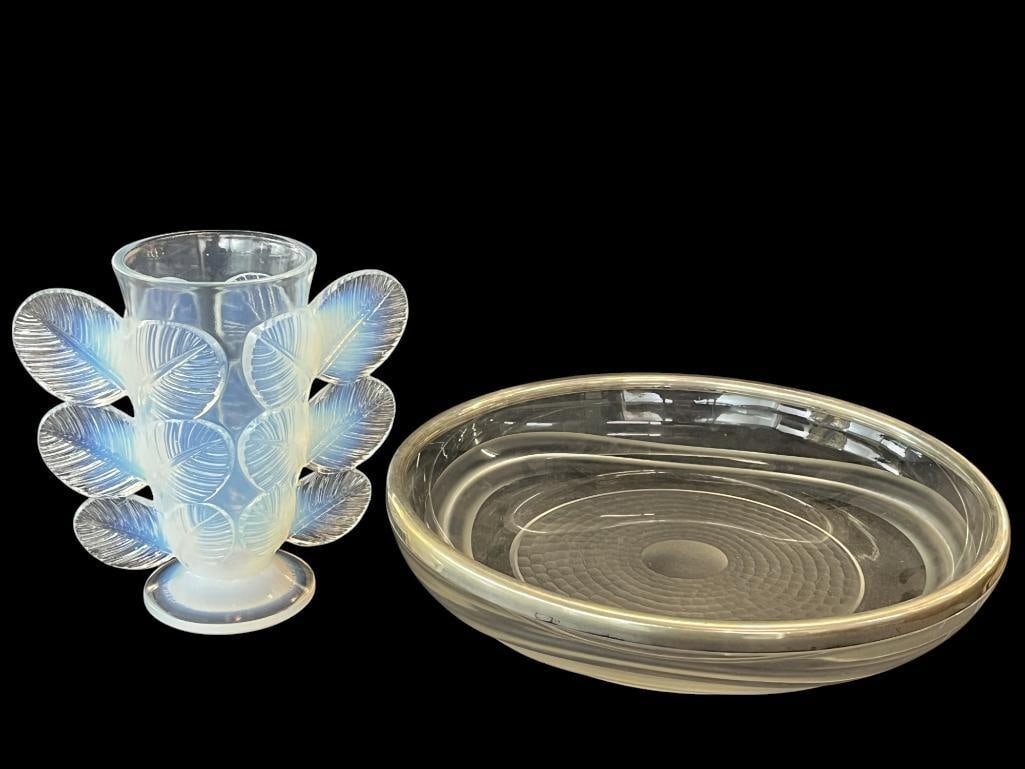 Pierre D'Avesn Opalescent Leaf Vase and MCM Sculpted Glass Bowl (1 of 9)