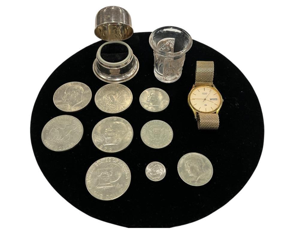 Lalique Shot Glass, Seiko Watch, Ike Dollars and more (1 of 11)
