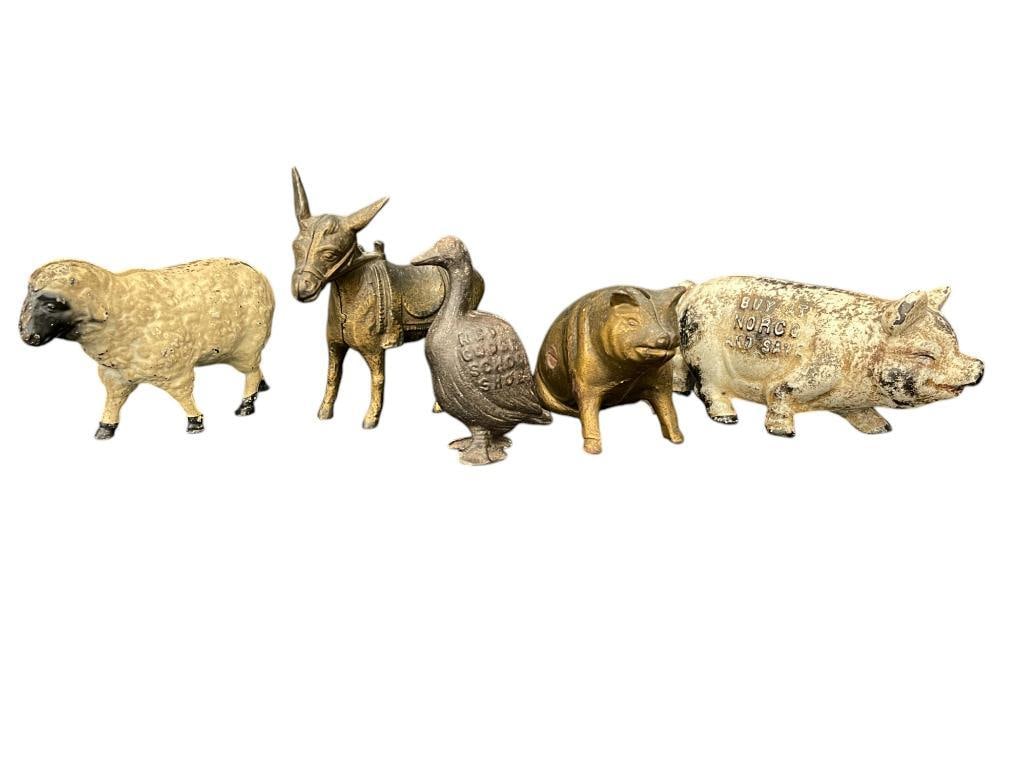 Group of 5 Animal Still Banks Pigs, Sheep, Donkey and Duck (1 of 7)